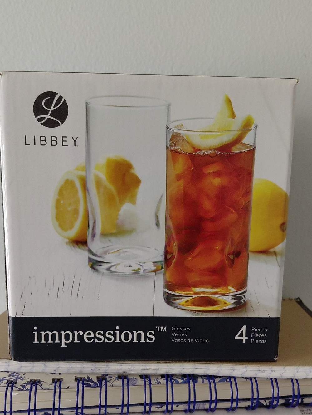 Libbey Clear Glass Tumbler Set with Amber Drink Accent 16.7 Oz Set Of 4